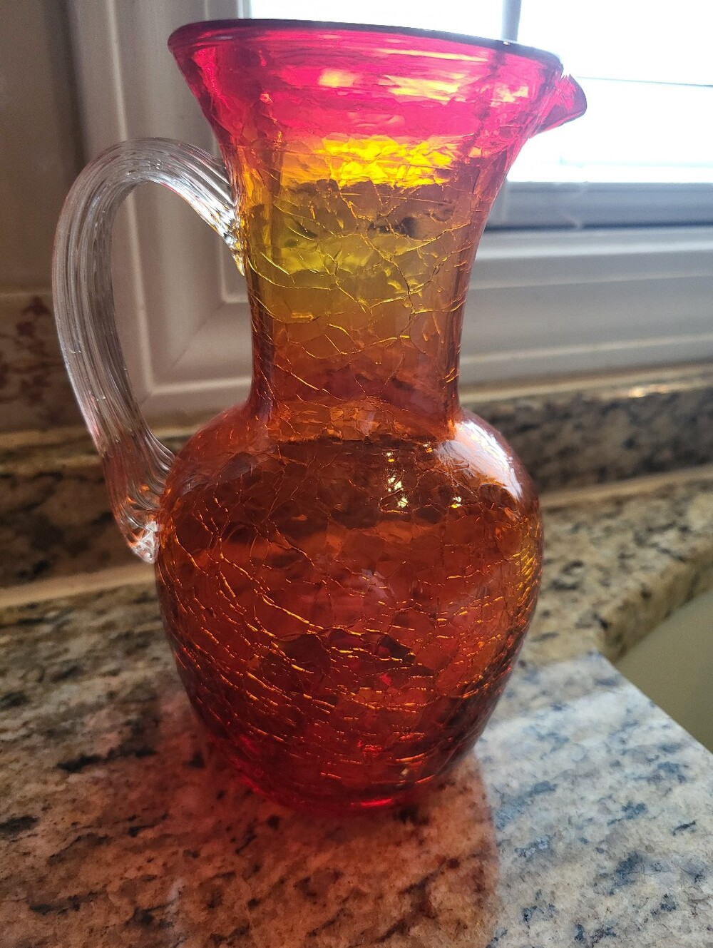 VTG. Blenko 7 Inch  Handblown Amberina  Crackle Glass Pitcher -Vase  Glass Art - Picture 3 of 16